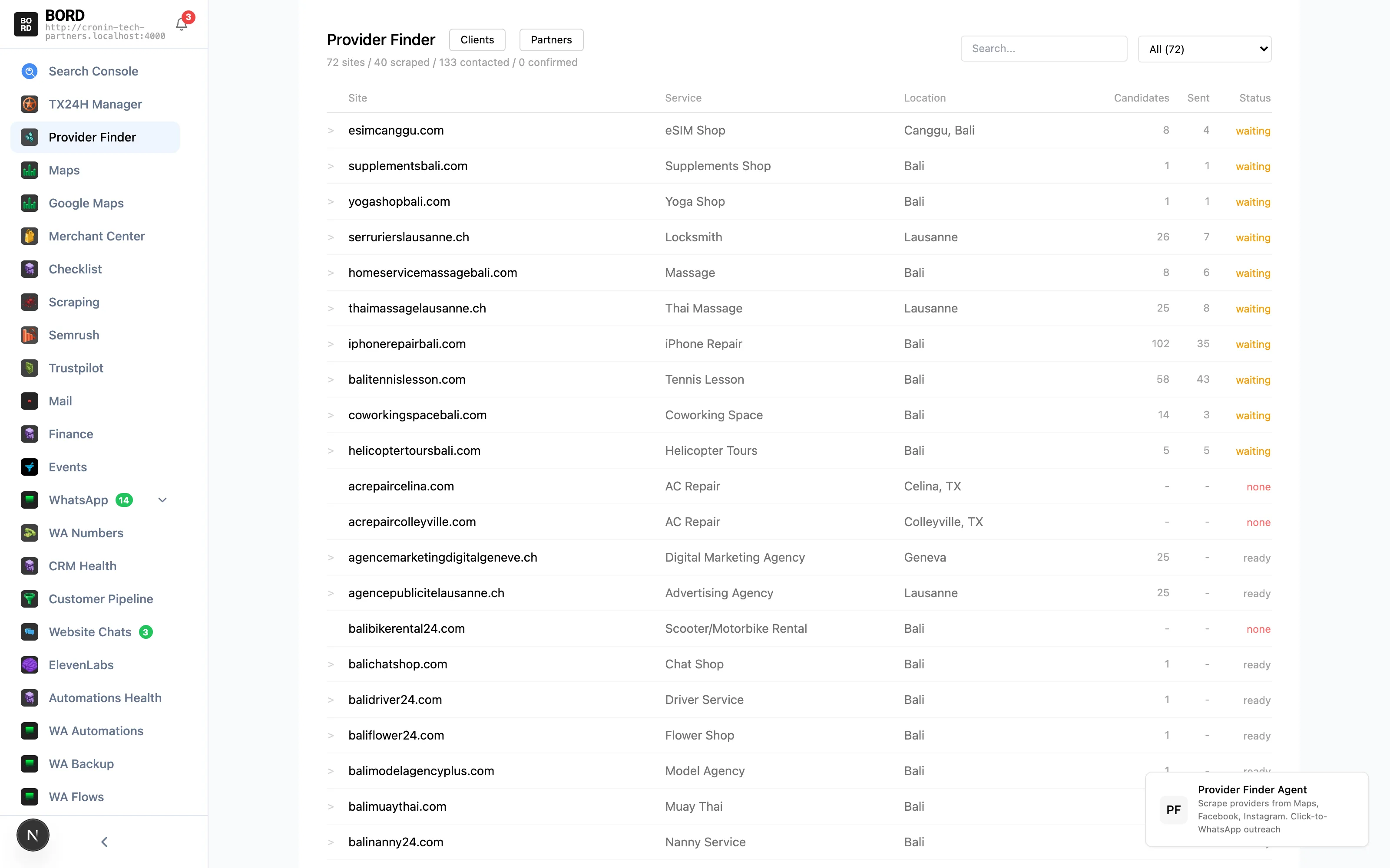 Every provider scraped and dispatched